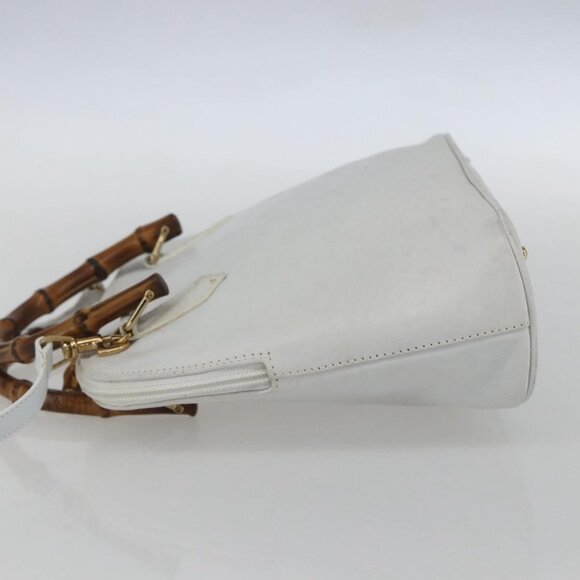 GUCCI Bamboo Hand Bag Leather White Gold Auth ki6188 - Picture 4 of 16